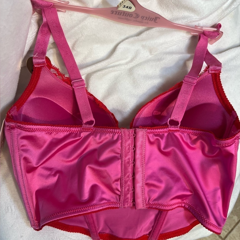 🩷❤️Juicy Couture 34B Bra Corset Push Up Hot Pink Red Satin Lace Underwire-NWT🩷❤️ - Picture 6 of 10